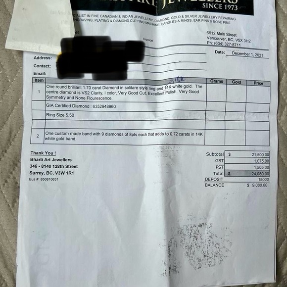 Round brilliant 1.70 carat diamond ring in 18k white gold. Ring size 5.50 - Picture 2 of 6